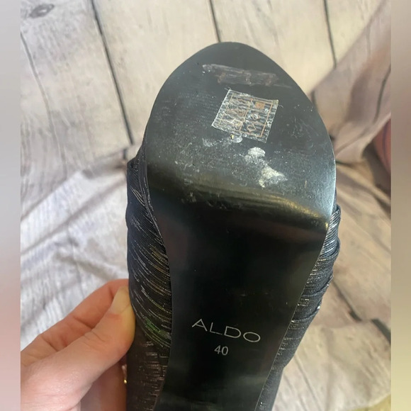 Women’s Aldo Disco Diva Black Silver Metallic Peep Toe Platform Heels‎ 40 Size 9 - Picture 11 of 14